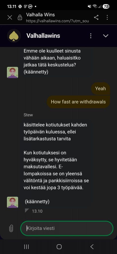 Valhalla Wins Casinon live chat