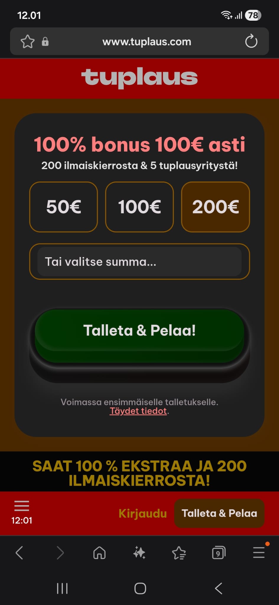 Tuplaus Kasino toimittaa