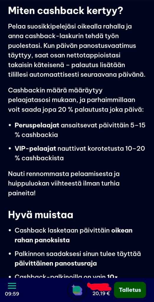 Blingillä on jatkuva käteispalautus